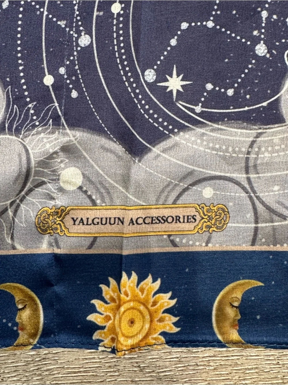 Silk Celestial Moon & Stars Scarf - Navy and Gold 1091